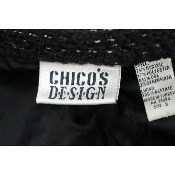 Chicos Blazer Womens 3 Black Collarless Pockets 4 Buttons Long Sleeve - Picture 5 of 8